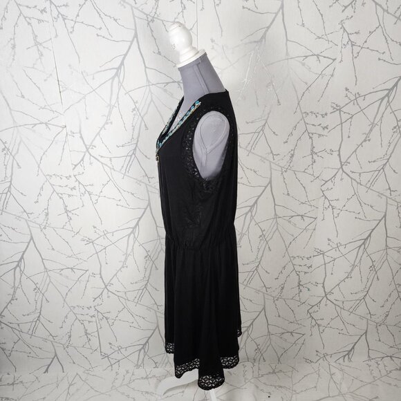 Roz & Ali Black Stretch Knit Jewel Necklace V-Neck Dress - Picture 5 of 9